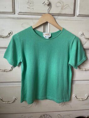 Talbots Green Knit Shirt- short sleeved in size petite